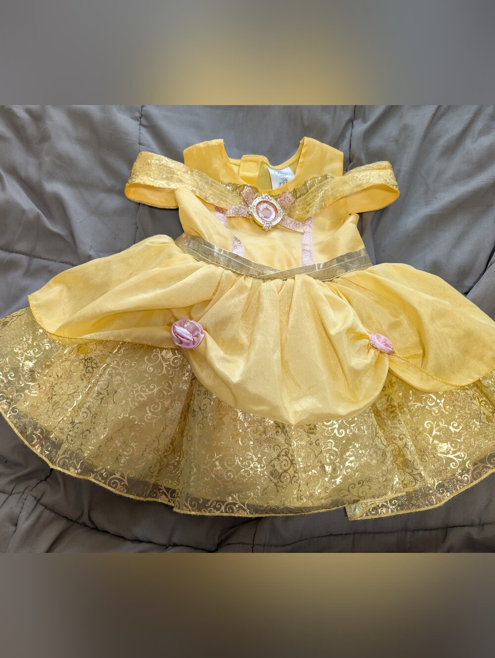 DISNEY STORE YELLOW/ PINK FLOWERS BELLE DRESS SZ 12-18 MO NICE CONDITION